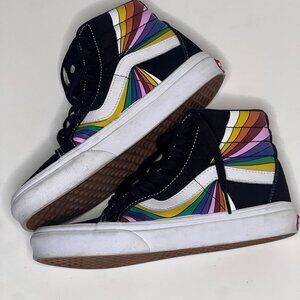 Vans Sk8-Hightop Black/White/Multi Rainbow Sneakers.